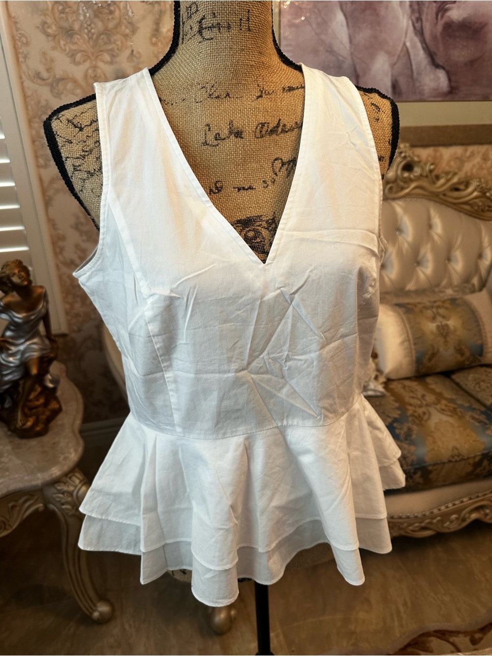 Ivanka Trump White V-Neck Peplum Camisole